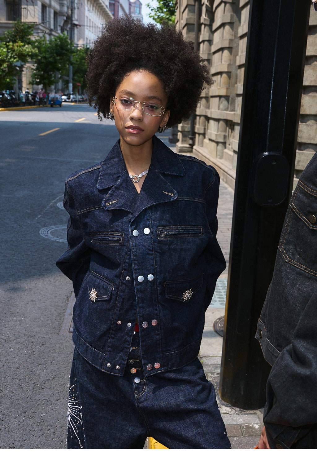 STEEPC Double Breasted Denim Jacket
