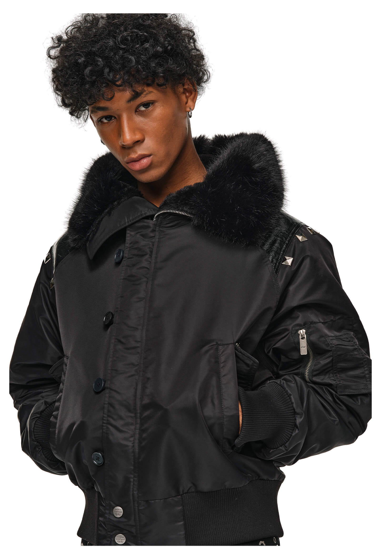 ANTIDOTE Fur Leather Studded N2B Bomber Jacket