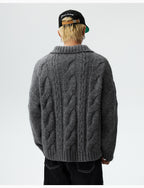 MEDM Cable Knit Half Zip Polo Sweater