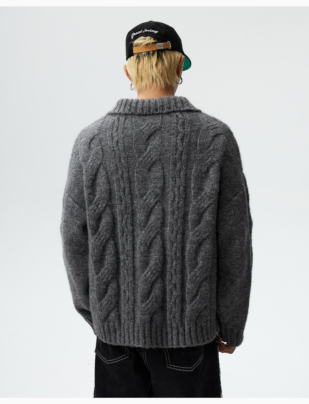 MEDM Cable Knit Half Zip Polo Sweater