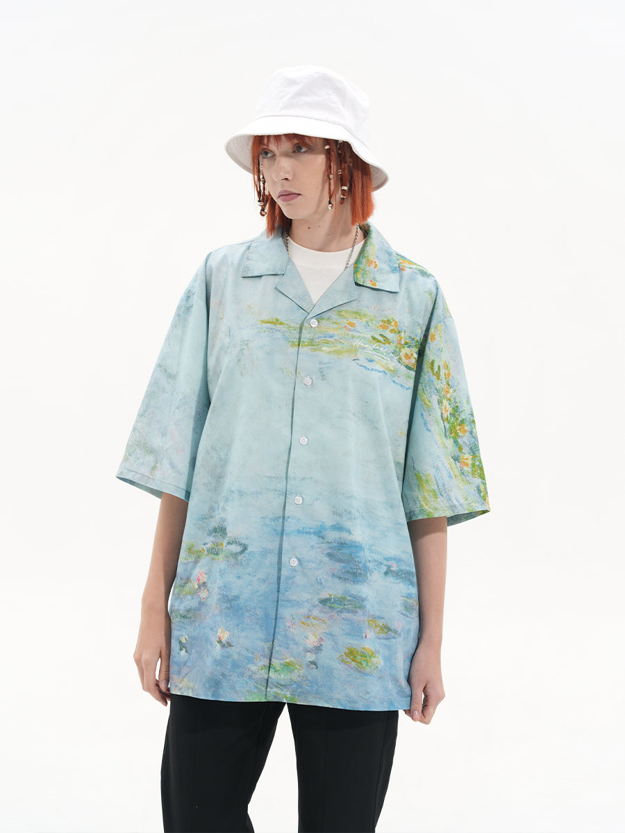 Harsh and Cruel Monet Sunset Landscape Oil Painting Printed Shirt