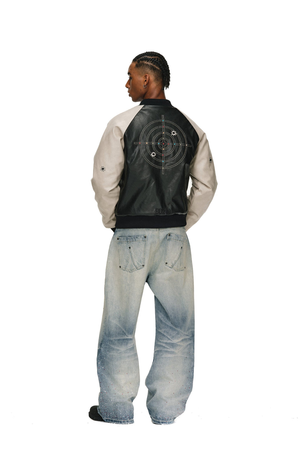 ANTIDOTE Bullseye Color Diamond Studded Leather Baseball Jacket