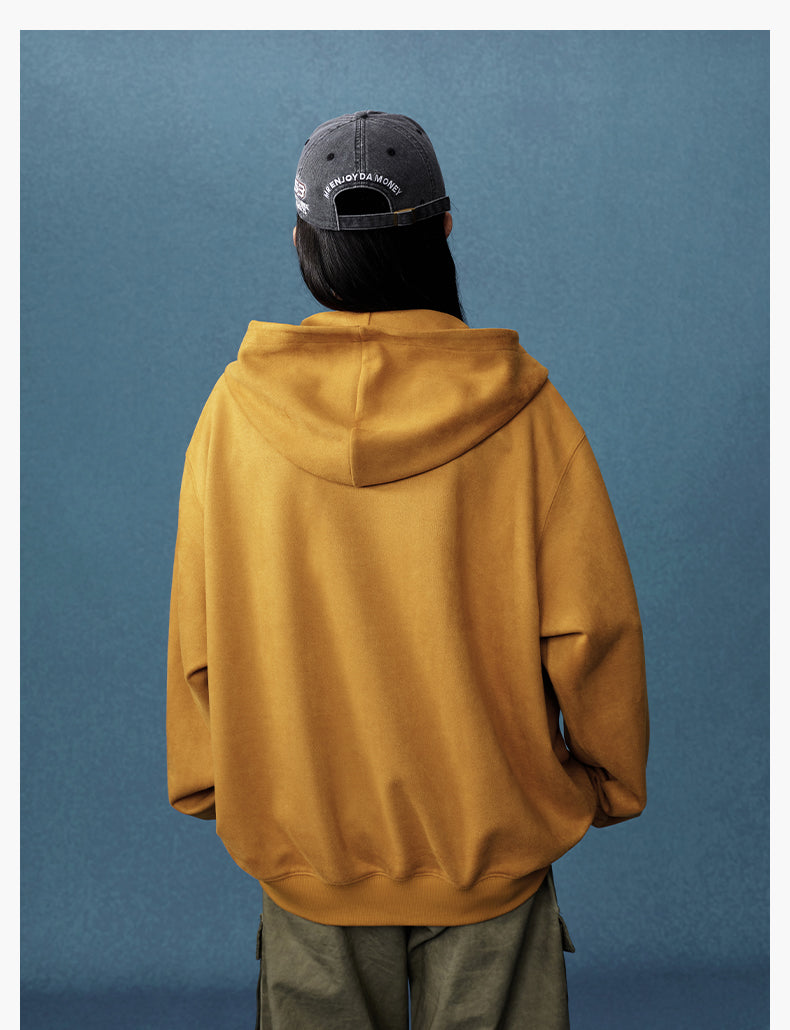 MEDM Suede Logo Patch Zip-Up Hoodie