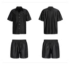 Small Town Kid 3D Cross Embroidered Satin Cuban Shirt Set