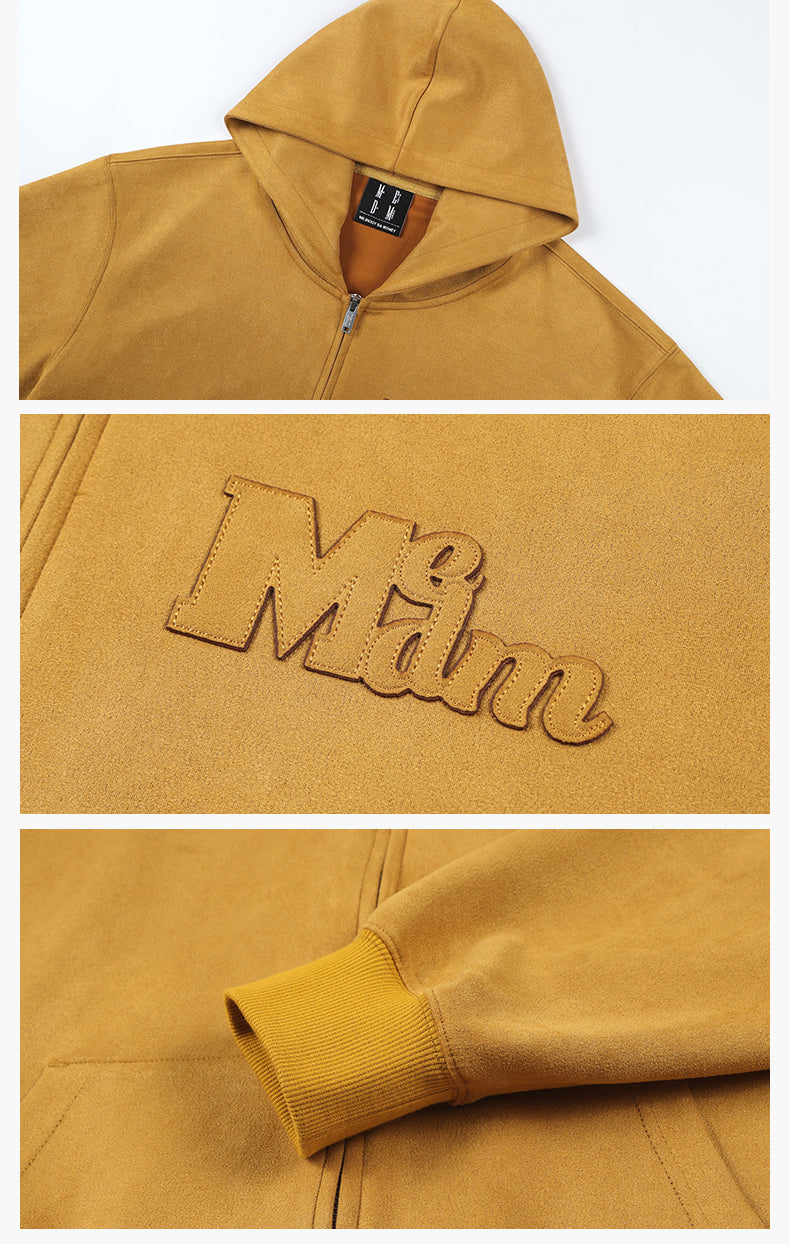 MEDM Suede Logo Patch Zip-Up Hoodie