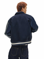 NOVACAM Navy Blue Short Basic Varsity Jacket