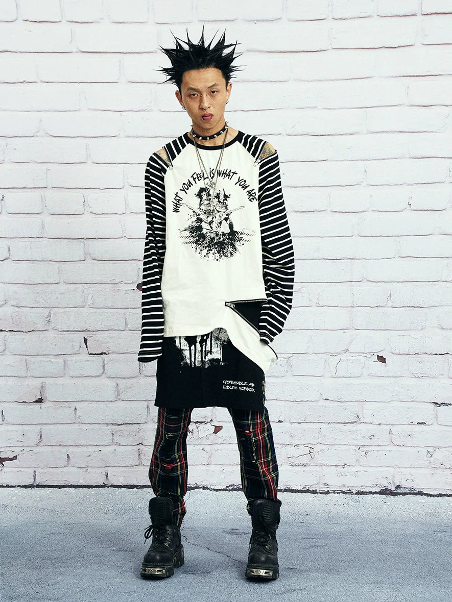 VENTUREK Multi Zipper Stripe Sleeve Raglan Long Sleeve Tee