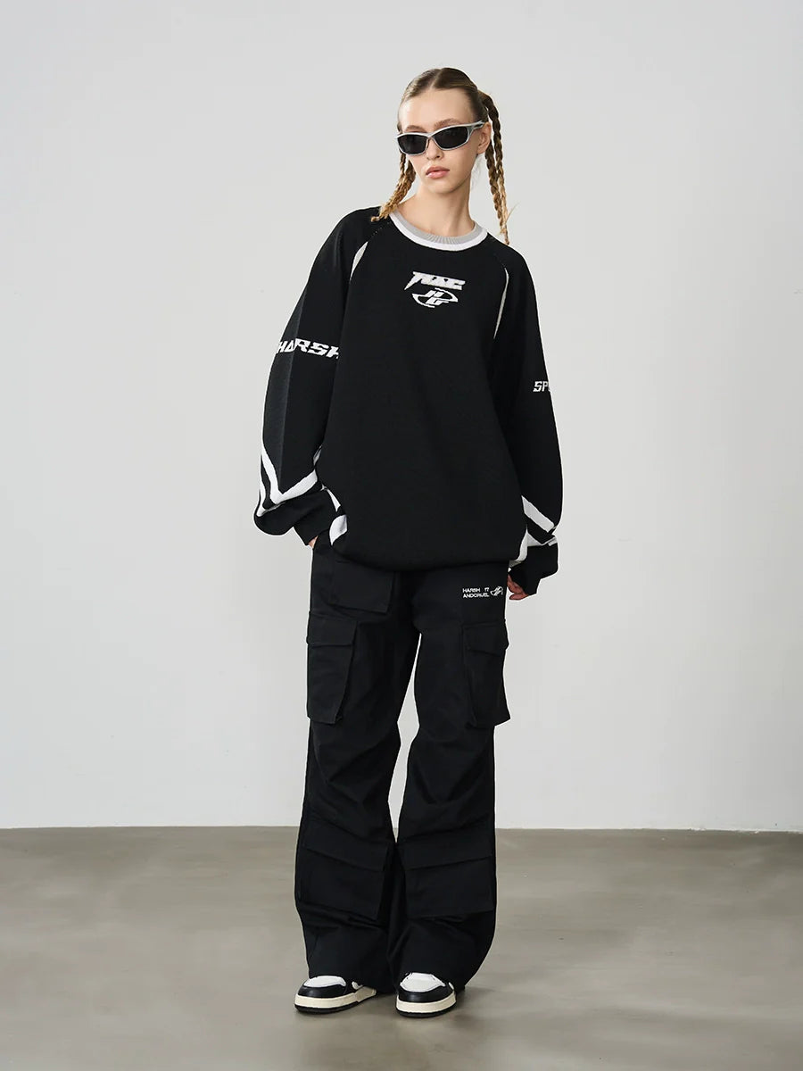 Harsh and Cruel Contrast Racing Knitted Sweater