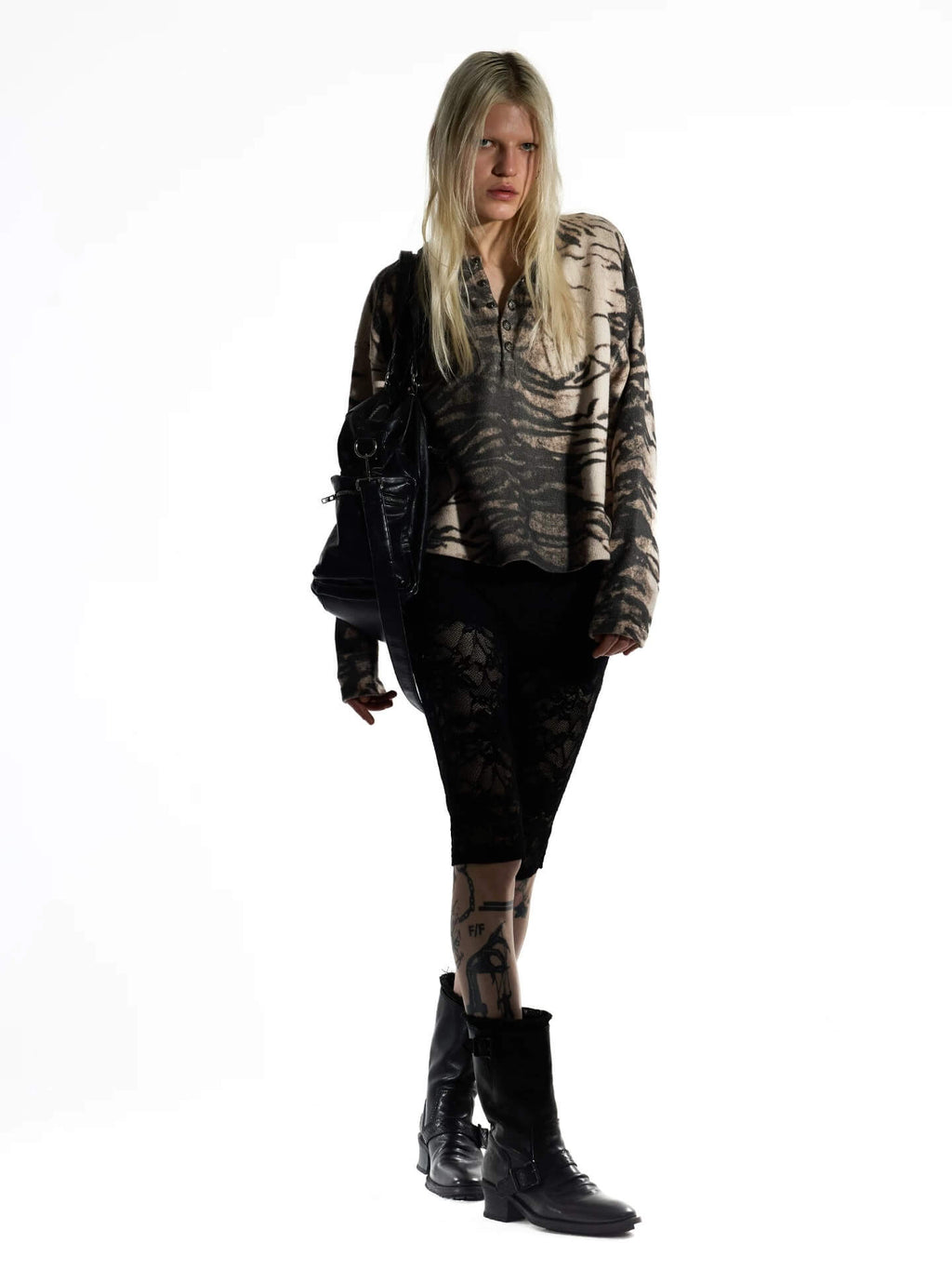 Night Lab Zebra and Leopard Print Henley Knit Sweater