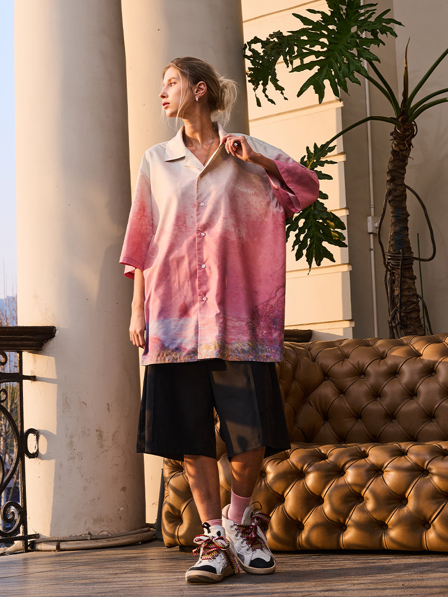Harsh and Cruel Forest Sunset Full Print Cuban Shirt