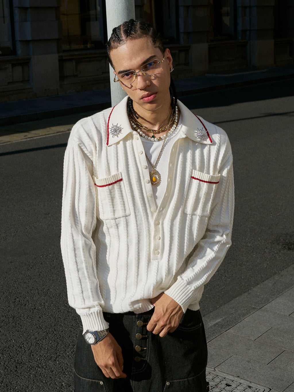 STEEPC Twisted Stripe Polo Knit Sweater