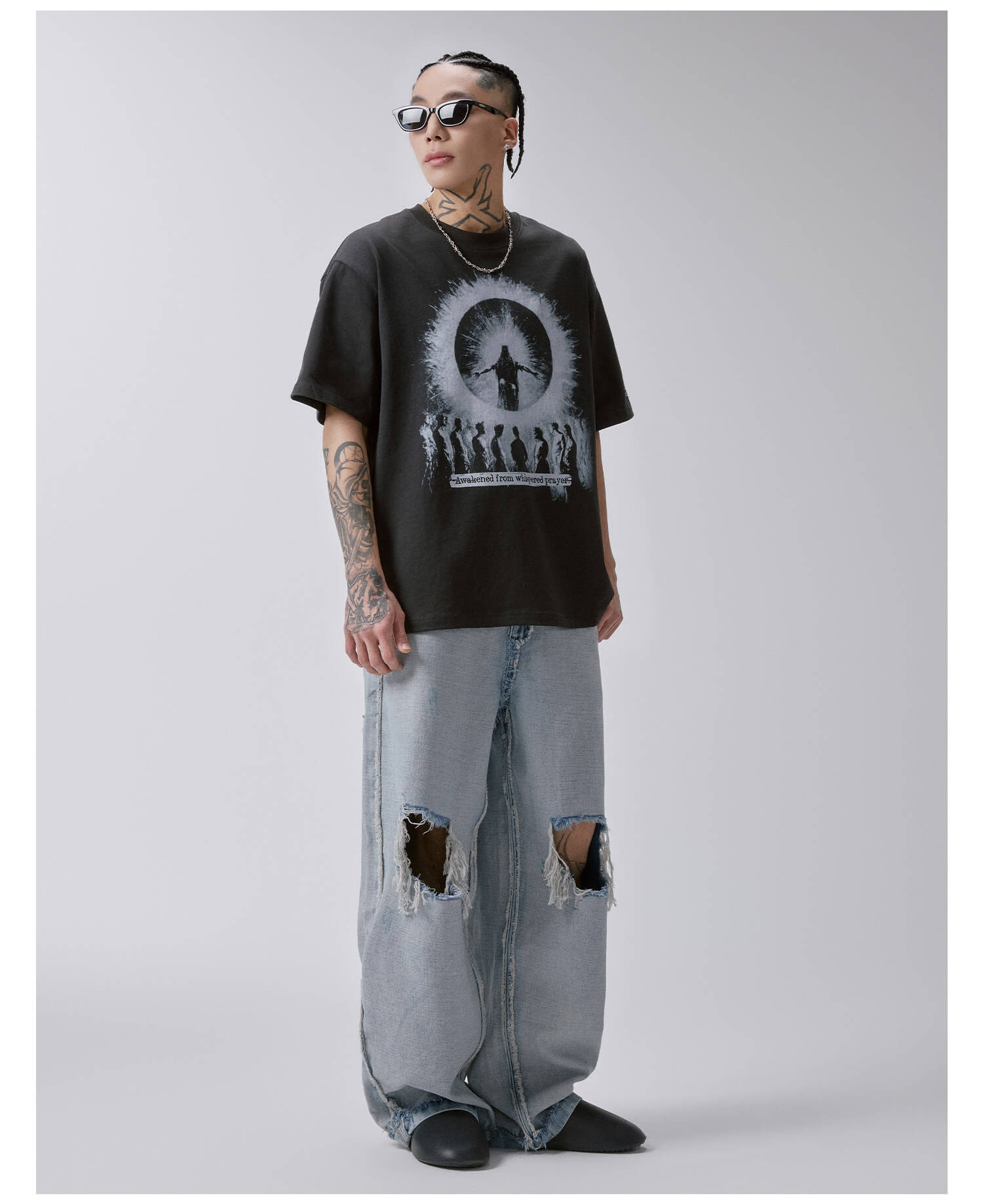 F2CE Inside Out Washed Distressed Ripped Jeans