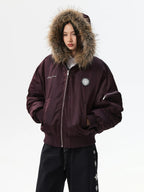 MEDM Silicone Logo Patch Fur Hooded Bomber Jacket