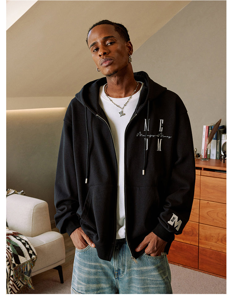 MEDM Basic Logo Embroidery Zip Up Hoodie