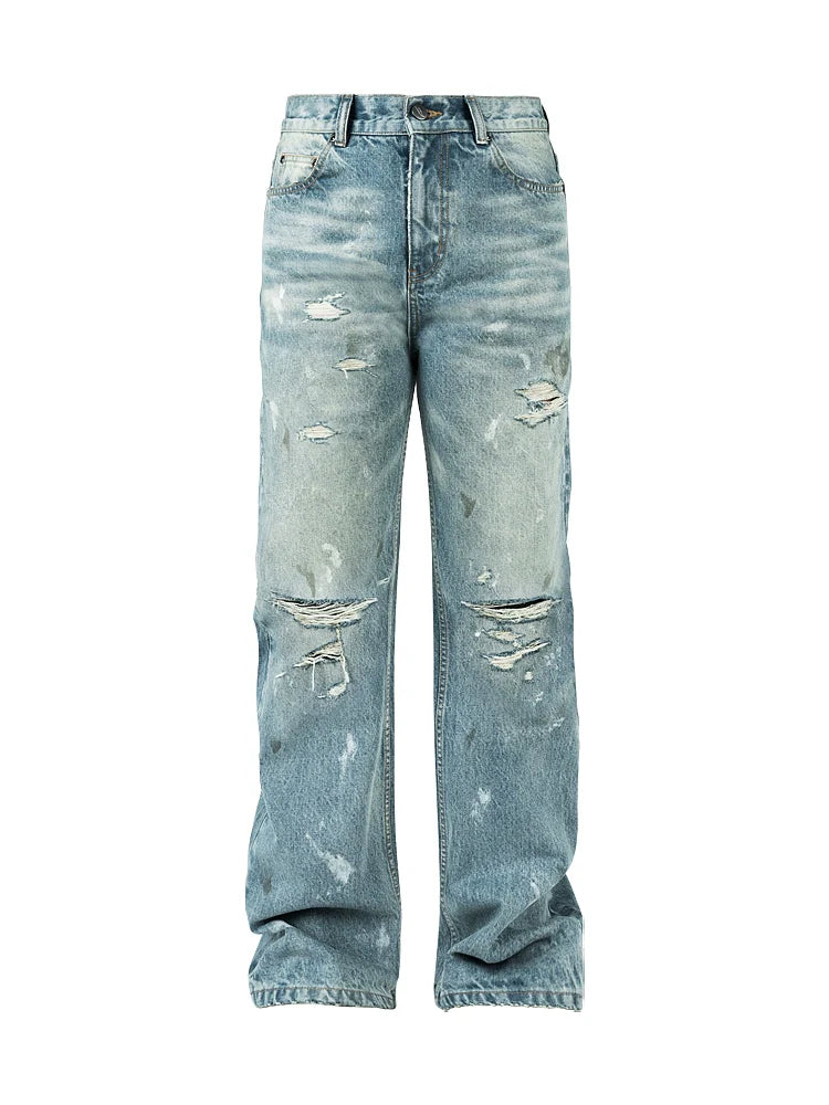 ANTIDOTE Washed Ripped Holes Light Blue Flared Jeans