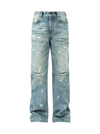 ANTIDOTE Washed Ripped Holes Light Blue Flared Jeans