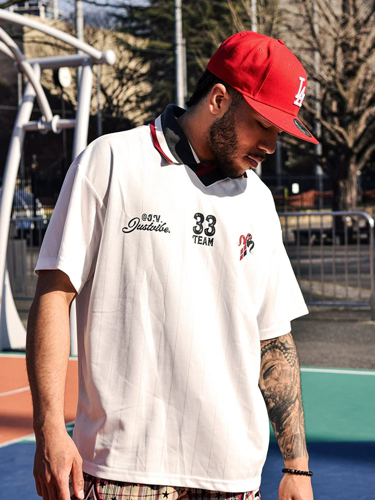JUST VIBE Logo Soccer Jersey Polo Shirt