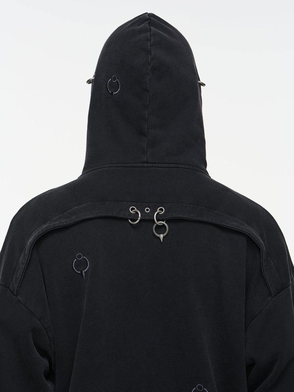 BLIND NO PLAN Washed Print Metal Detail Zip-Up Hoodie