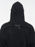 BLIND NO PLAN Washed Print Metal Detail Zip-Up Hoodie