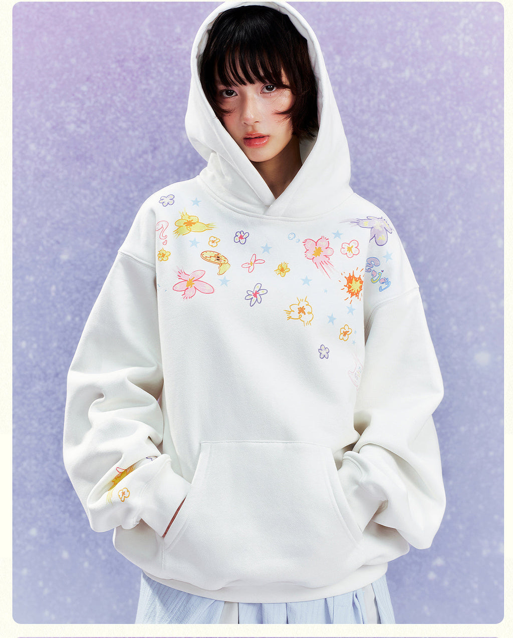 MEDM Graffiti Flower Print Hoodie