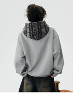 MEDM Patterned Sherpa Hood Patchwork Hoodie