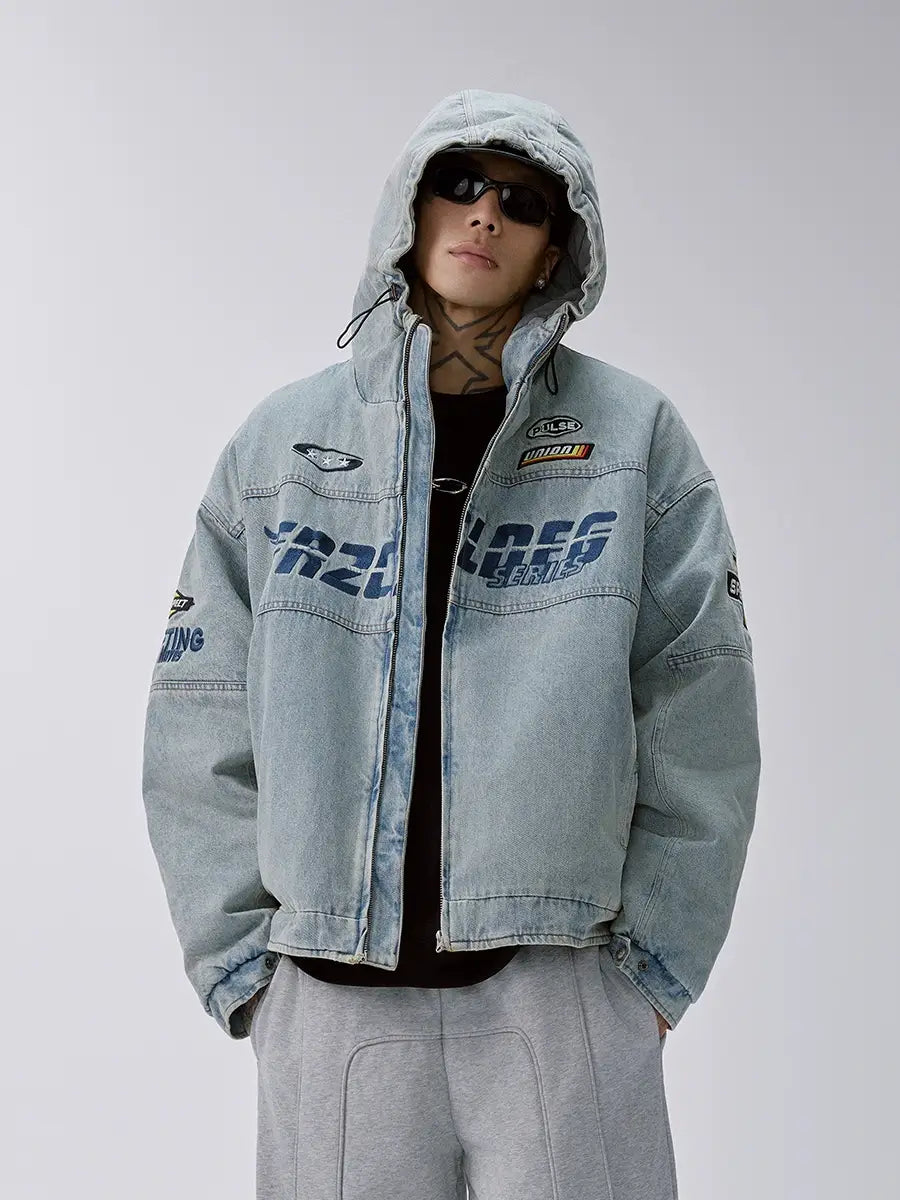 F2CE Racing Embroidered Vintage Washed Denim Jacket