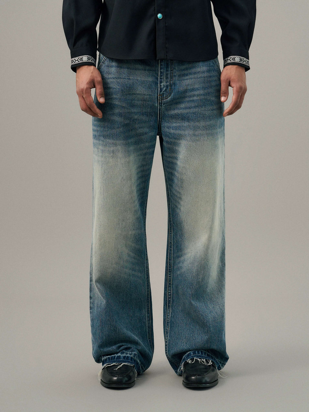 S45 Ethnic Trim Back Pocket Washed Jeans