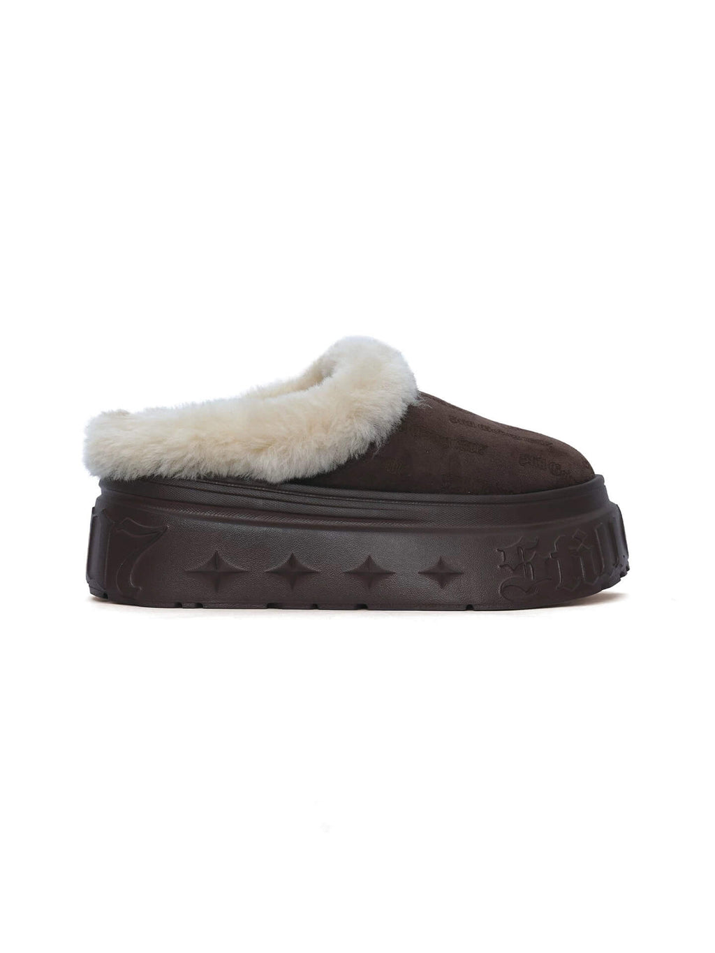 1807 INF-010 Gothic Brown Shearling Chunky Platform Clogs