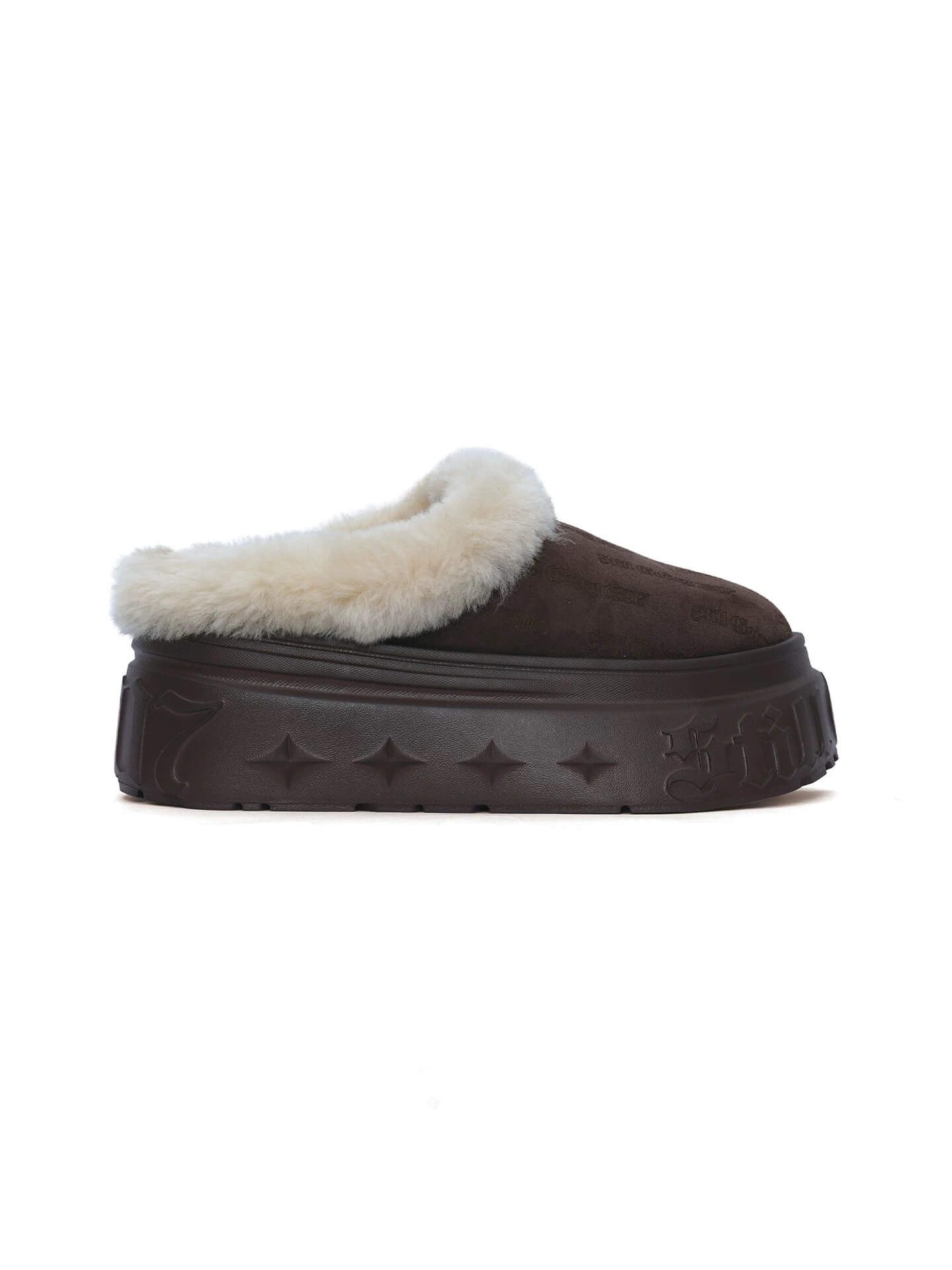 1807 INF-010 Gothic Brown Shearling Chunky Platform Clogs