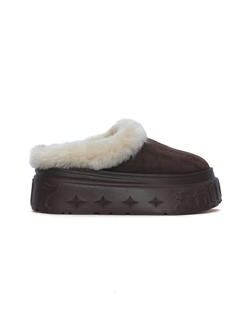 1807 INF-010 Gothic Brown Shearling Chunky Platform Clogs