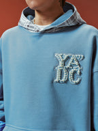 YADcrew Twisted Plaid Hood Pearl Leather Logo Hoodie