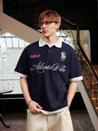 Harsh and Cruel Waffle Knit Embroidered Layered Polo