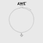 AWE Silver Irregular Flower Crystal Beaded Necklace