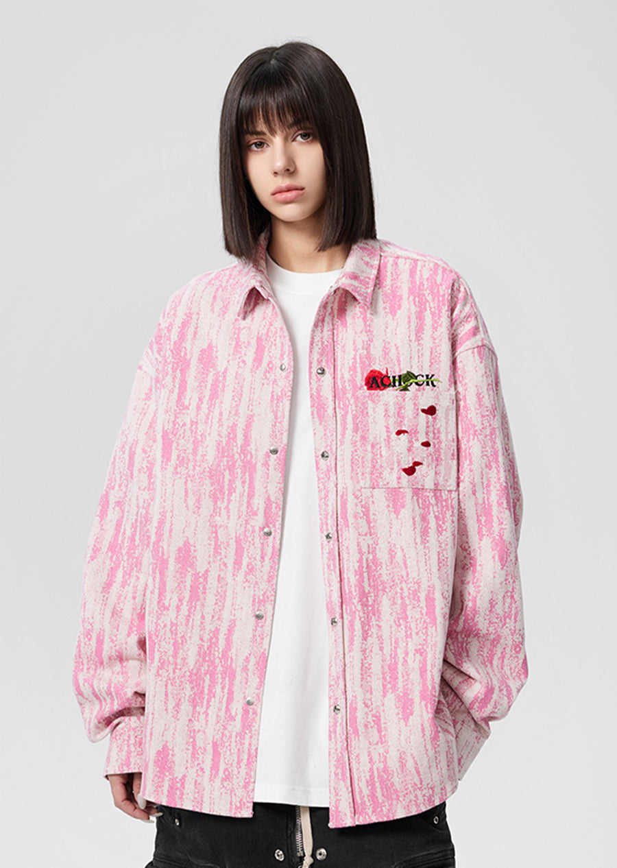 Achock Rose Embroidery Washed Long Sleeved Shirt