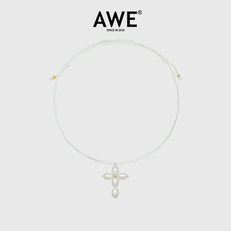 AWE Pearl Cross Pendant Necklace