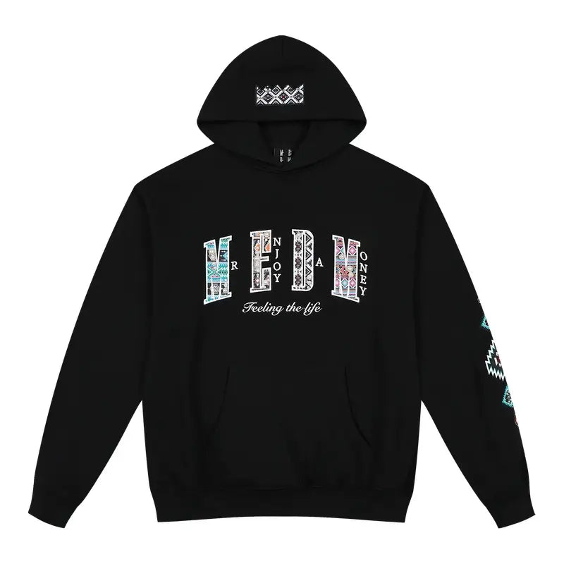 MEDM Ethnic Embroidered Patch Pearl Oversized Hoodie