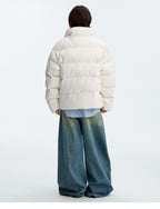 MEDM Leopard Patch PU Leather Puffer Jacket