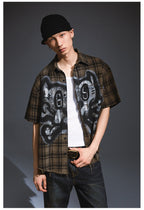 Remedy Skull Print Plaid Short Sleeve Shirt