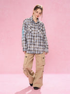 EMPTY REFERENCE Mottled Flame Printed Old Plaid Long Sleeve Shirt
