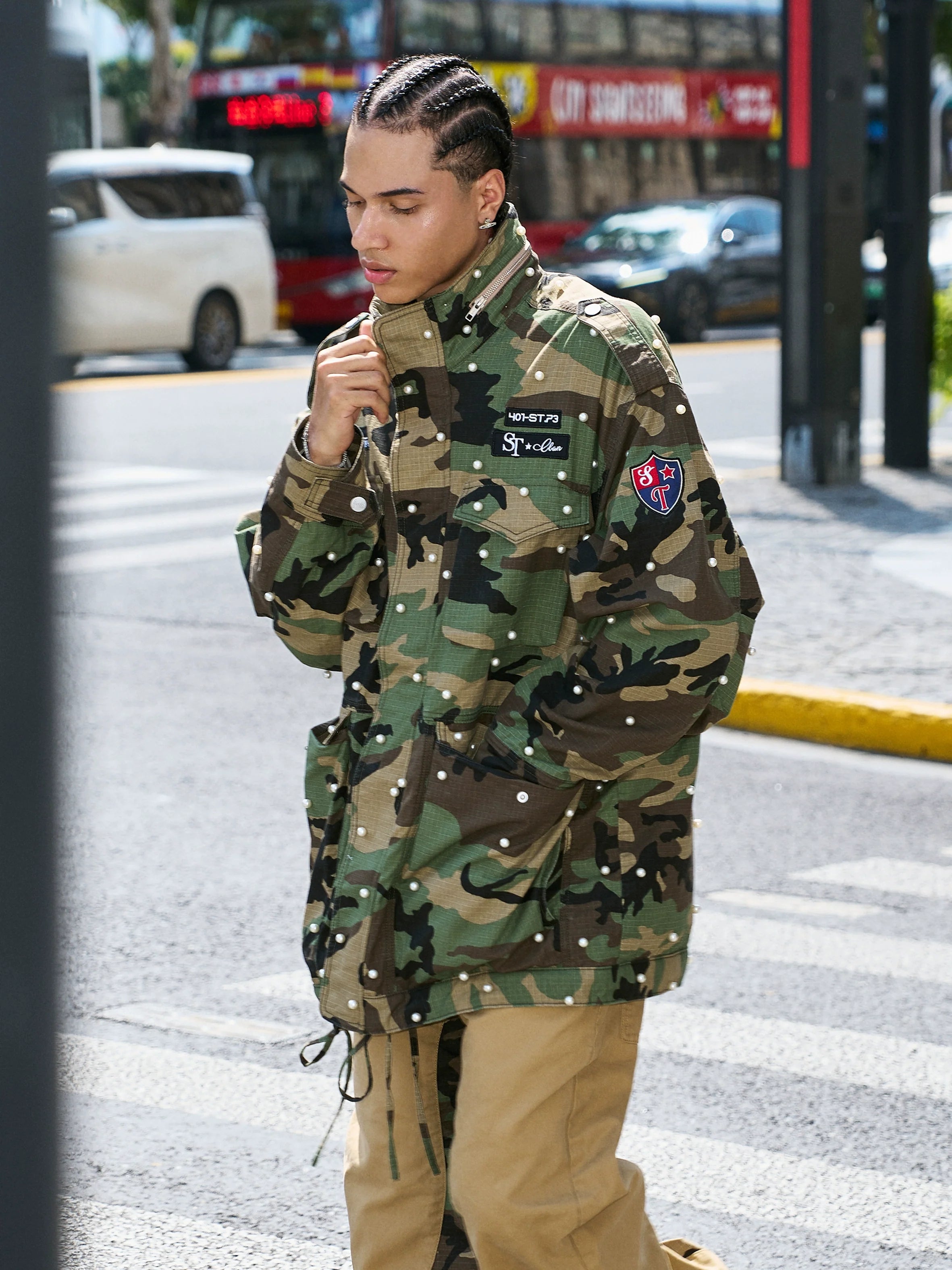 STEEPC Camouflage Pearl Studded M65 Field Jacket