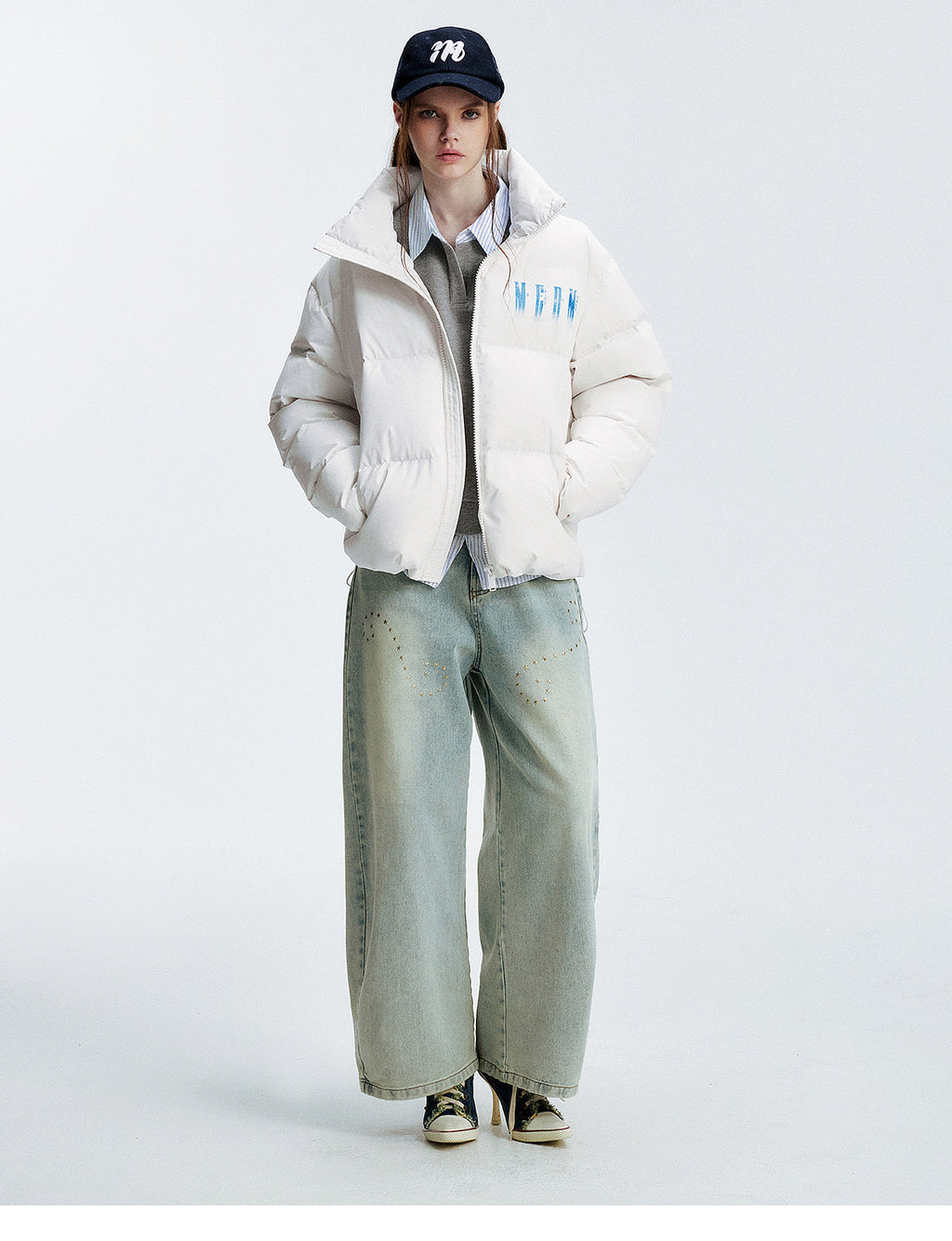 MEDM Rhinestone Studded Logo Down Jacket