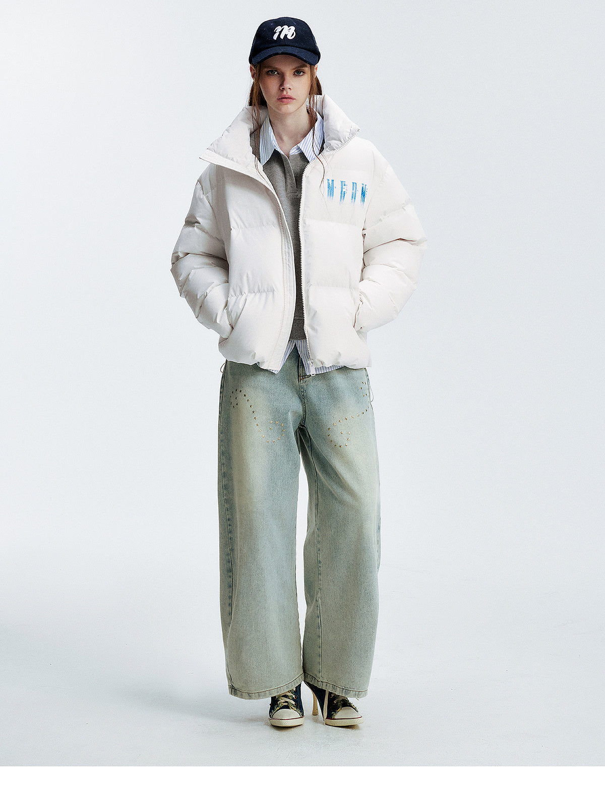 MEDM Rhinestone Studded Logo Down Jacket