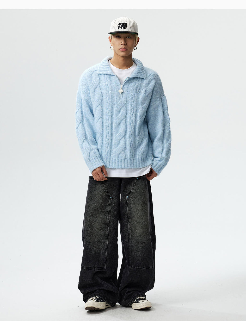 MEDM Cable Knit Half Zip Polo Sweater