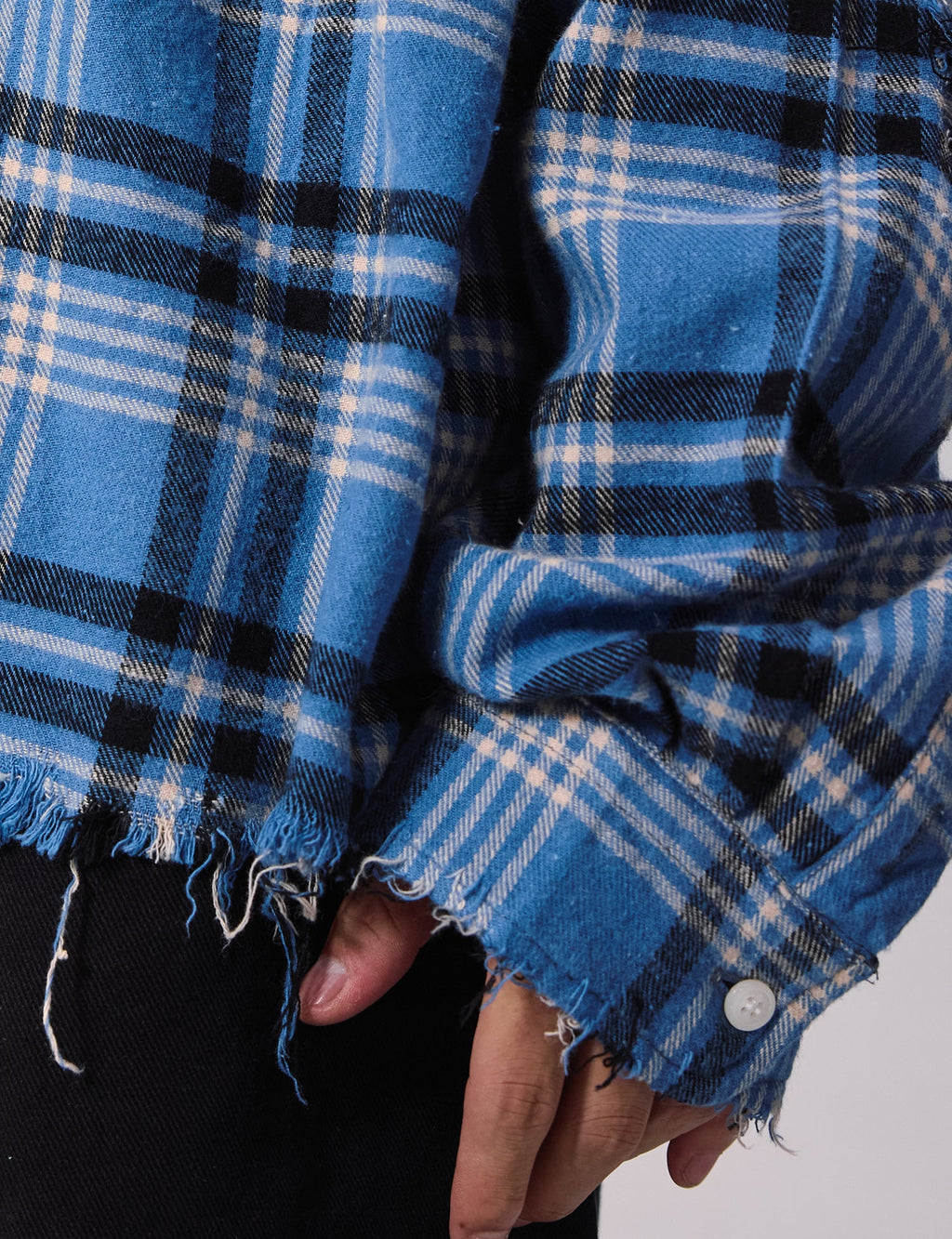 Remedy Washed Gradient Plaid Cutoff Long Sleeve Shirt