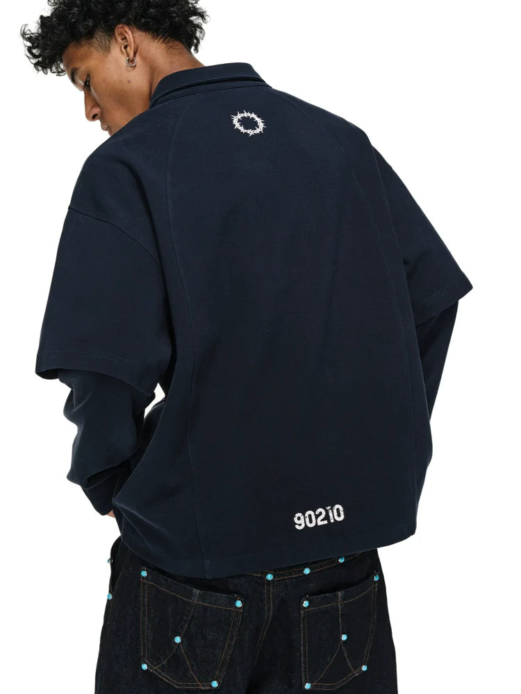 ANTIDOTE Logo & Badge Printed Layered Long Sleeve Polo