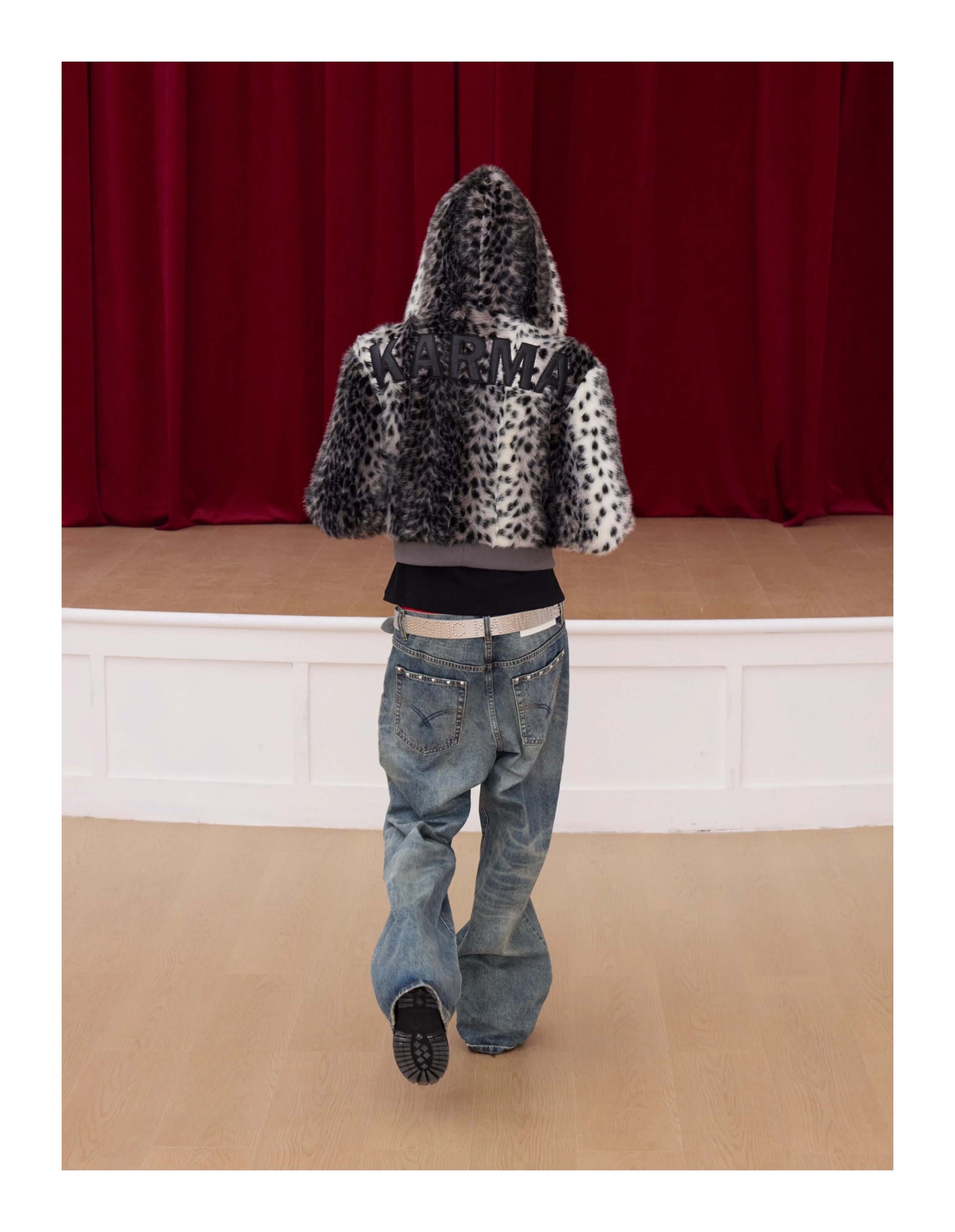 KARMANISTIC Leopard Fur Hooded Jacket