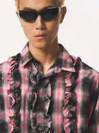 EMPTY REFERENCE Lace Plaid Pink Long Sleeve Shirt