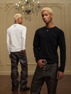 YADcrew Neck Logo Print Stretch Long Sleeve Tee