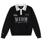 MEDM Color Blocked Long Sleeve Knit Polo Sweater