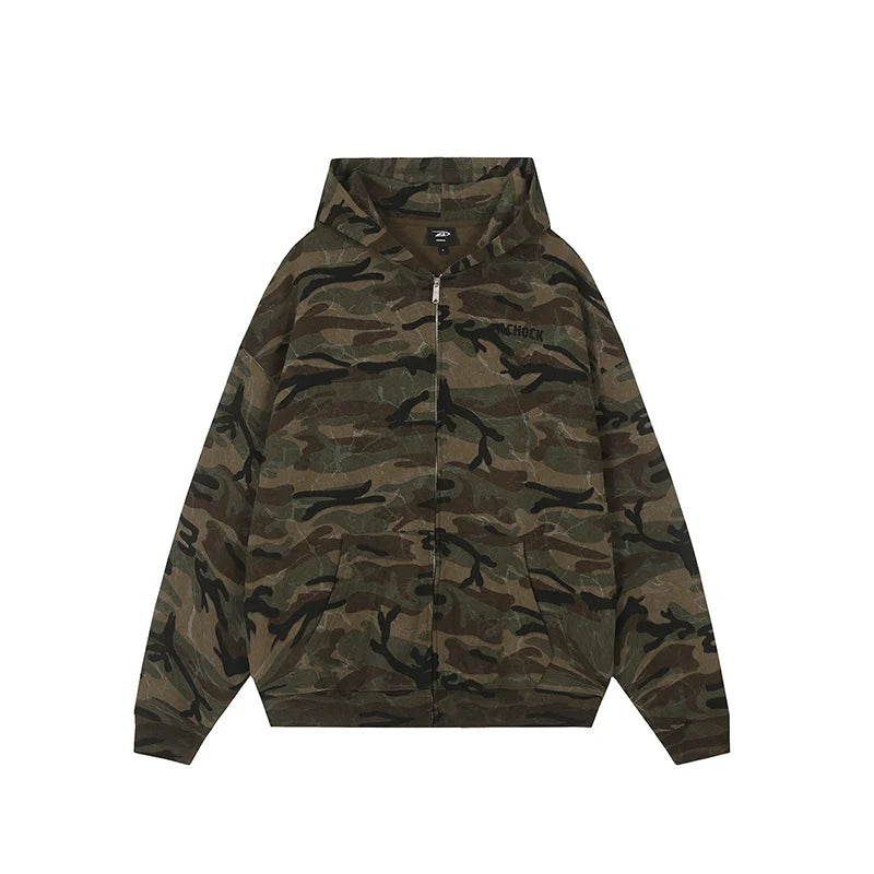 Achock Patch Embroidery Camouflage Zip Up Hoodie